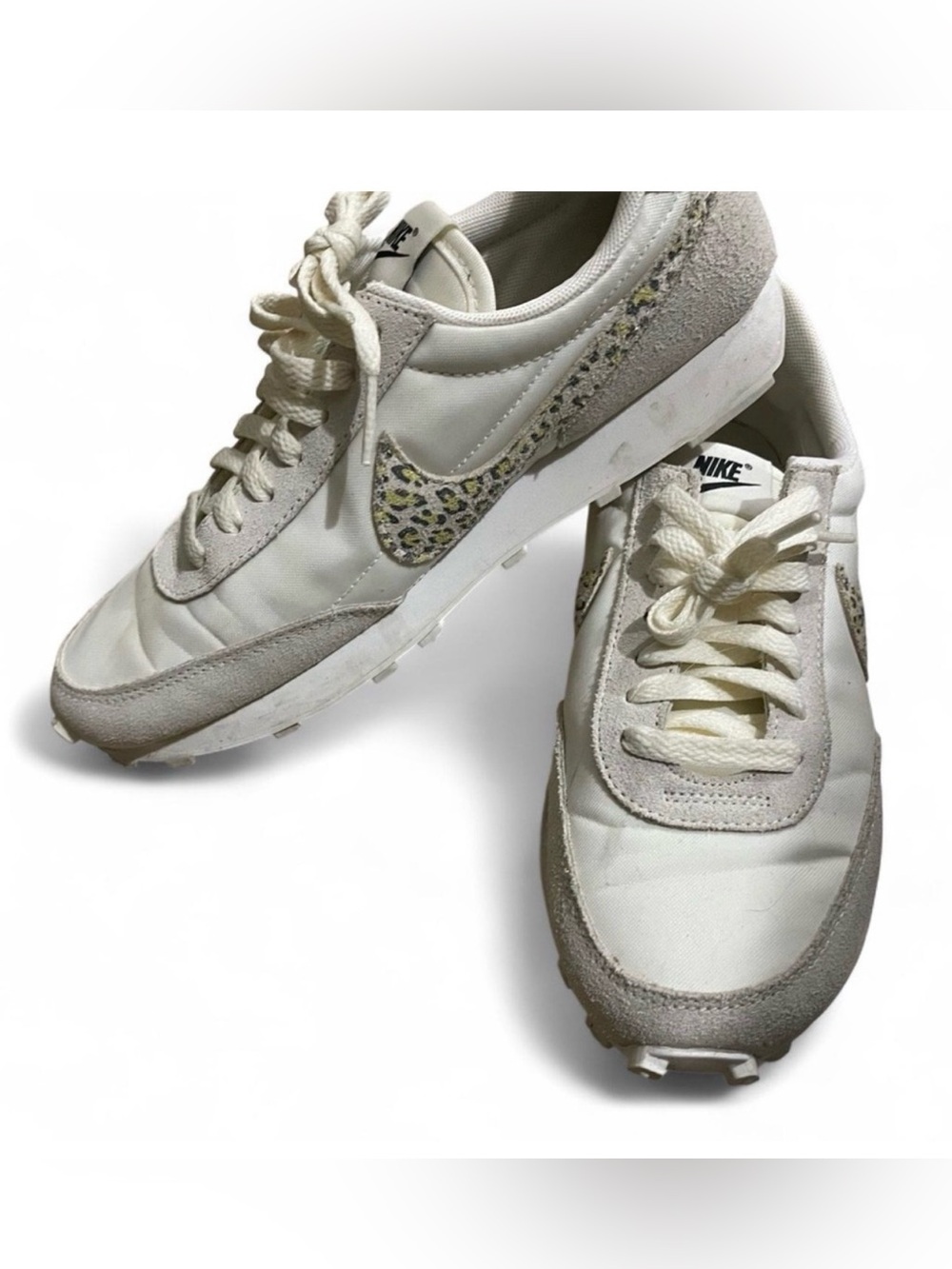Nike Women's White and Gray Sneakers with Patterned leopard Swoosh